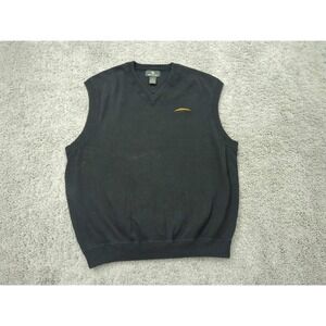 Antigua Sweater Vest Mens Large Black V Neck‎ Golf Athletic